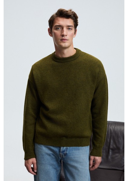 TROMSO Erkek Pofuduk Yumusacık Recyle Bisiklet yakalı Triko Haki Kazak fiyatları