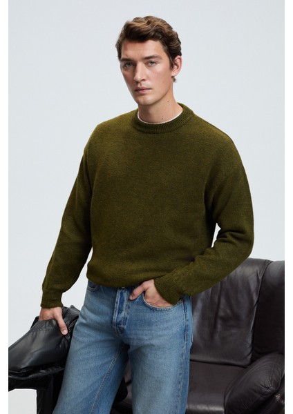 TROMSO Erkek Pofuduk Yumusacık Recyle Bisiklet yakalı Triko Haki Kazak modelleri