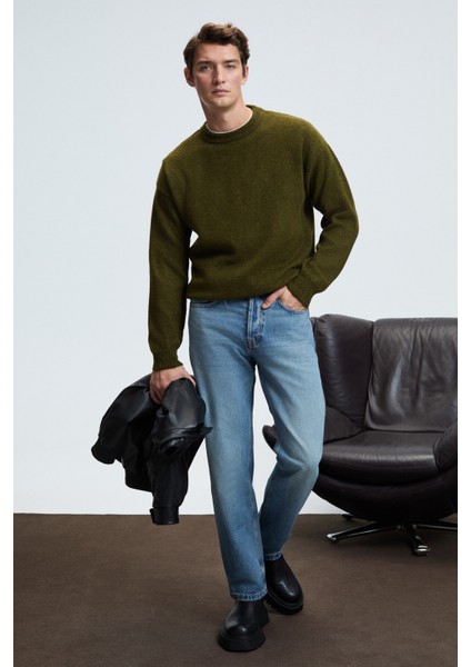 TROMSO Erkek Pofuduk Yumusacık Recyle Bisiklet yakalı Triko Haki Kazak fırsatları