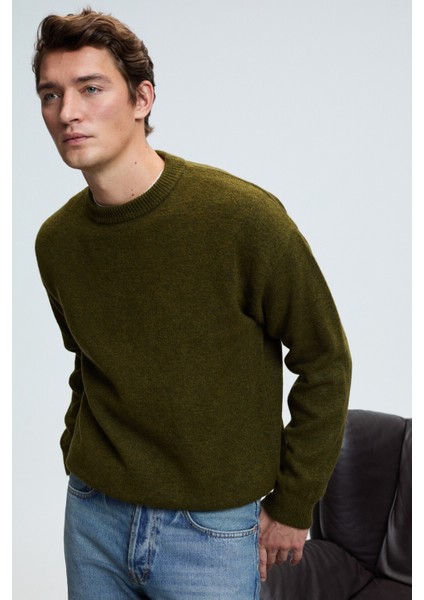 TROMSO Erkek Pofuduk Yumusacık Recyle Bisiklet yakalı Triko Haki Kazak