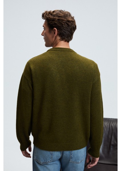 TROMSO Erkek Pofuduk Yumusacık Recyle Bisiklet yakalı Triko Haki Kazak