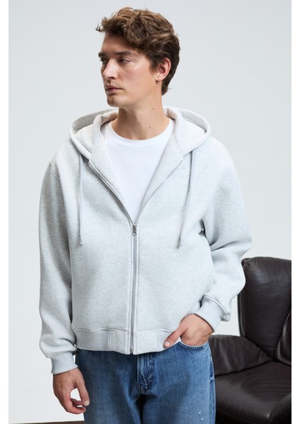 ASHBY Erkek Kapüşonlu Fermuarlı Cepli Kordonlu Regular Fit Grimelanj Sweatshirt