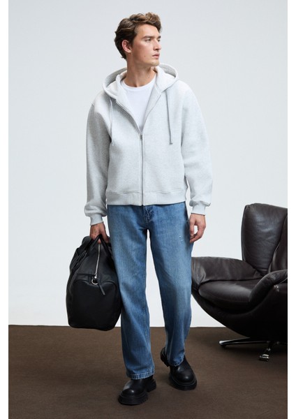 ASHBY Erkek Kapüşonlu Fermuarlı Cepli Kordonlu Regular Fit Grimelanj Sweatshirt modelleri