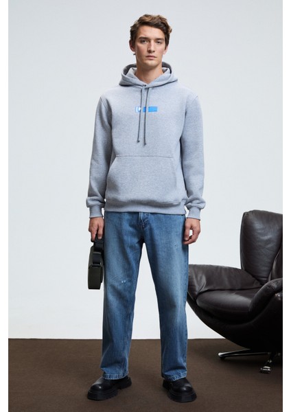 LELAND Erkek Kapüşonlu Kanguru Cepli Önü Baskılı Regular Fit Grimelanj Sweatshirt fiyatları