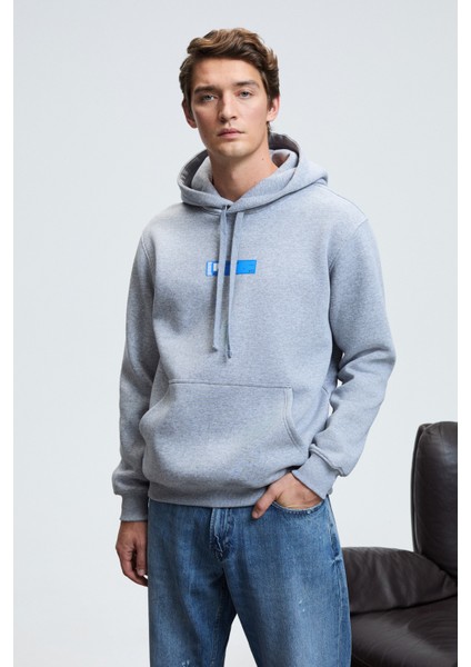 LELAND Erkek Kapüşonlu Kanguru Cepli Önü Baskılı Regular Fit Grimelanj Sweatshirt modelleri