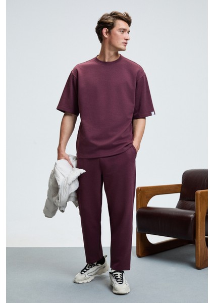 BARNABY Erkek Kolu ve Pantolon Cebi Süs Etiket Detaylı Yuvarlak Yaka Bordo Alt-Üst Takım