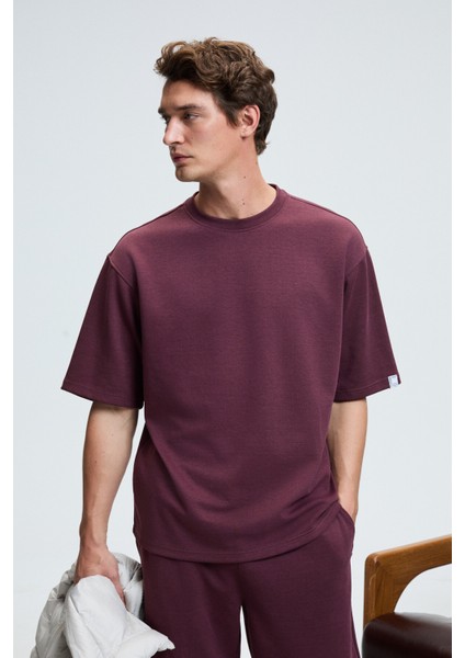 BARNABY Erkek Kolu ve Pantolon Cebi Süs Etiket Detaylı Yuvarlak Yaka Bordo Alt-Üst Takım modelleri