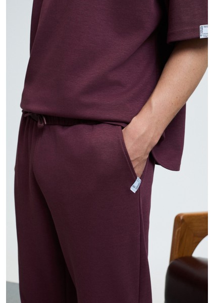 BARNABY Erkek Kolu ve Pantolon Cebi Süs Etiket Detaylı Yuvarlak Yaka Bordo Alt-Üst Takım