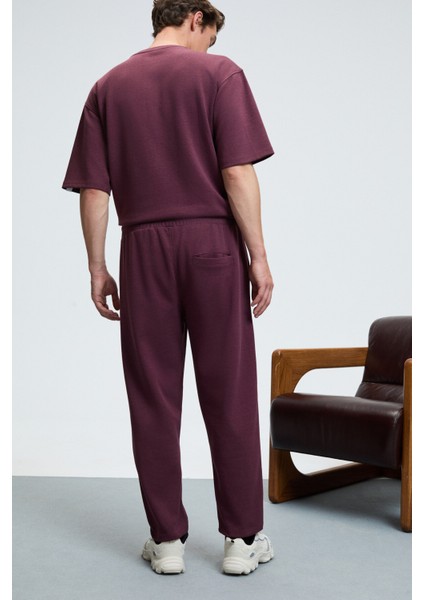 BARNABY Erkek Kolu ve Pantolon Cebi Süs Etiket Detaylı Yuvarlak Yaka Bordo Alt-Üst Takım