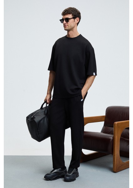 BARNABY Erkek Kolu ve Pantolon Cebi Süs Etiket Detaylı Yuvarlak Yaka Siyah Alt-Üst Takım