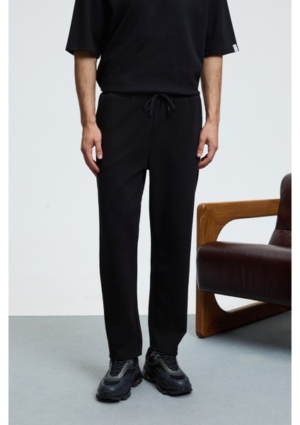 BARNABY Erkek Kolu ve Pantolon Cebi Süs Etiket Detaylı Yuvarlak Yaka Siyah Alt-Üst Takım