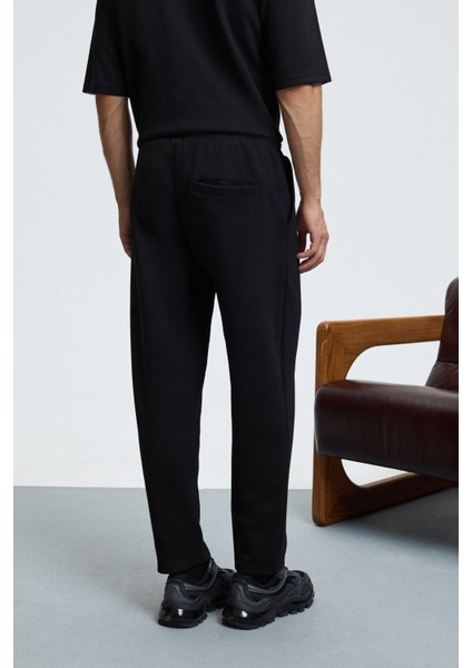 BARNABY Erkek Kolu ve Pantolon Cebi Süs Etiket Detaylı Yuvarlak Yaka Siyah Alt-Üst Takım