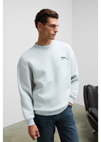 Ernest Erkek Organik Pamuklu Yumuşacık Baskı Detaylı Bisiklet Yaka İçi Polarlı Grimelanj Sweatshirt fırsatları