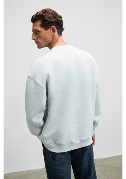 Ernest Erkek Organik Pamuklu Yumuşacık Baskı Detaylı Bisiklet Yaka İçi Polarlı Grimelanj Sweatshirt