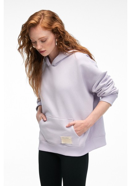 CLARIE Kadın Organik Pamuklu Oversize Kanguru Cepli Kapüşonlu Lila Sweatshirt fiyatları