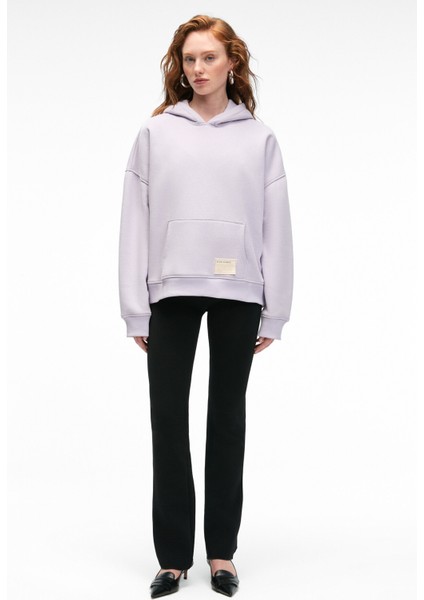 CLARIE Kadın Organik Pamuklu Oversize Kanguru Cepli Kapüşonlu Lila Sweatshirt fırsatları