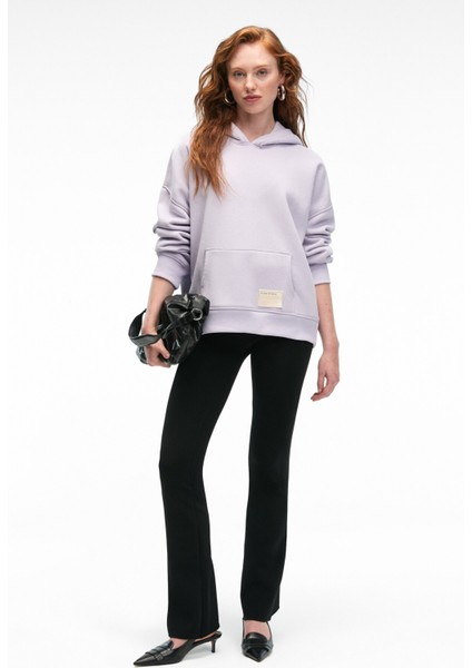 CLARIE Kadın Organik Pamuklu Oversize Kanguru Cepli Kapüşonlu Lila Sweatshirt indirimleri