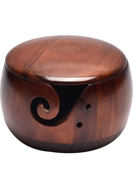 Ahşap iplik kase, tığ işi iplik iplik kabı tutucu el yapımı iplik depolama kasesi, koyu ahşap (Yurt Dışından)