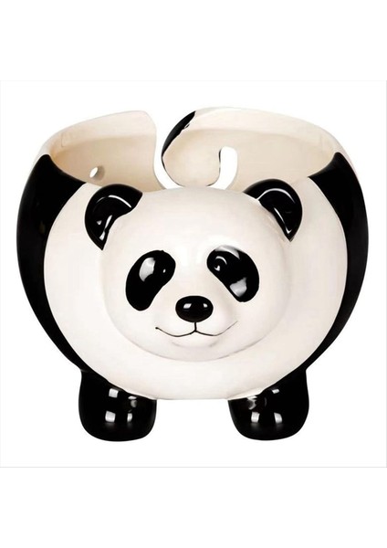 Panda şekil iplik kasesi, delikli yün depolama sepeti örgü, seramik parlak yüzey zarif doku (Yurt Dışından)