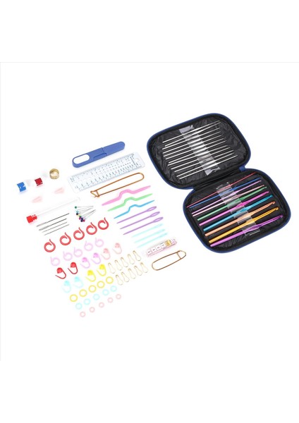 100pcs İplik Örgü İğne Dikiş Araçları ile Tığ işlemci kanca seti Örgü Dikiş Diya El Sanat Araçları Kiti (Mavi) (Yurt Dışından)