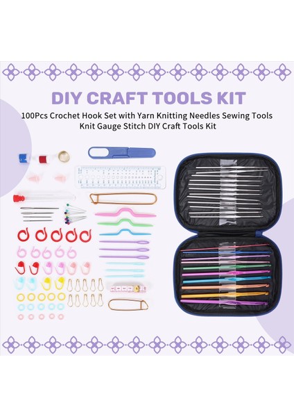 100pcs İplik Örgü İğne Dikiş Araçları ile Tığ işlemci kanca seti Örgü Dikiş Diya El Sanat Araçları Kiti (Mavi) (Yurt Dışından)