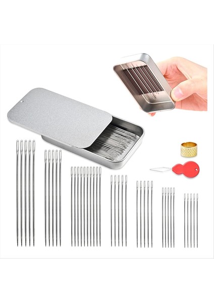 40PCS Dikiş Iğneleri Seti 7 Boyutta Paslanmaz Çelik Dişli ve Manyetik Pim Yastığı Nakış ve El Sanatları Için (Yurt Dışından)