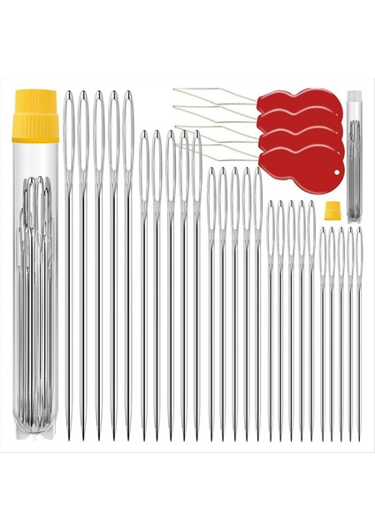 75 Paket Premium Büyük Göz Iğneleri 4 Iğne Dişlisi Çeşitli Boyutlar Nakış Iğneleri ile Dikiş (Yurt Dışından)