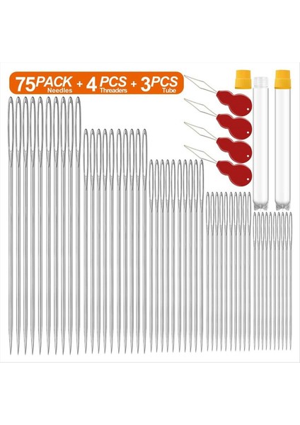 75 Paket Premium Büyük Göz Iğneleri 4 Iğne Dişlisi Çeşitli Boyutlar Nakış Iğneleri ile Dikiş (Yurt Dışından) indirimleri