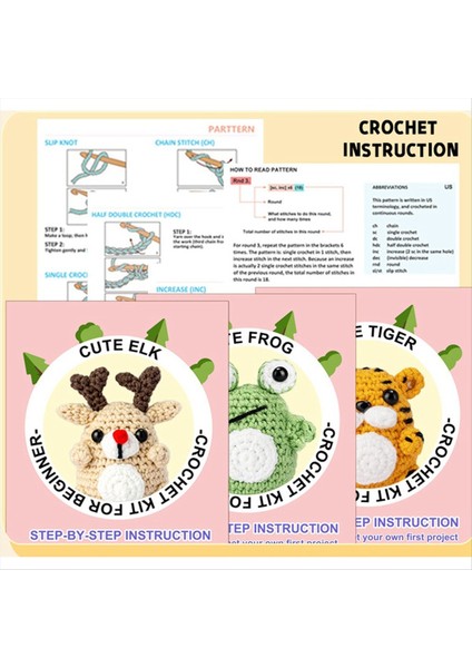 3pcs Tığ Işi Kiti Malzeme Paketi Seti Dıy El Yapımı Tığ Örme Iplik Hayvan (Geyik Kaplan Kurbağa) (Yurt Dışından) indirimleri