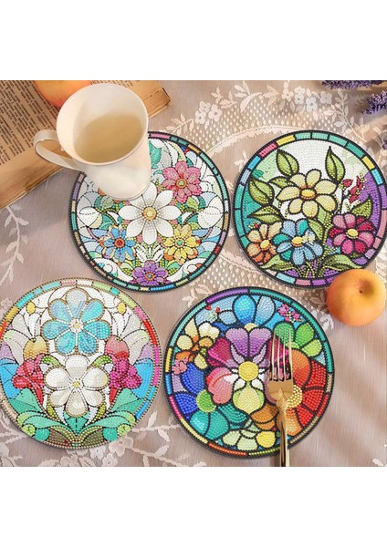 4pcs Dıy Elmas Sanat Boya Placemat Yuvarlak Kaymaz Akrilik Masa Paspasları Masa Dekor B Için (Yurt Dışından) indirimleri