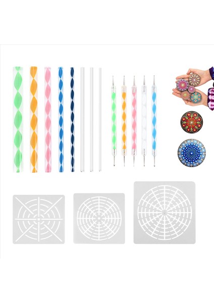 16 Pcs Mandala Dotting Araçları Boyama Kayaları Mandala Şablonları Kit Ball Stylus Kil Heykel Oyma Araçları (Yurt Dışından)