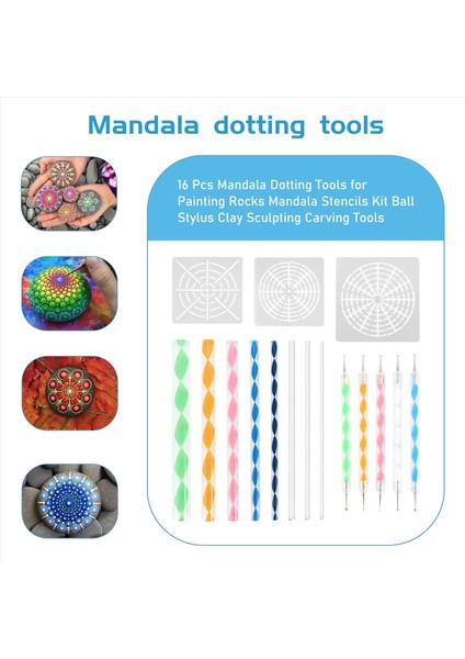 16 Pcs Mandala Dotting Araçları Boyama Kayaları Mandala Şablonları Kit Ball Stylus Kil Heykel Oyma Araçları (Yurt Dışından) indirimleri