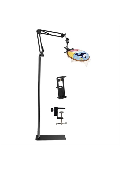 Siyah Ayarlanabilir Nakış Çember Standı 3 Arada Çember/tablet/telefon Tutucu Zemin Standı Nakış Standı 360 ° Dönebilir (Yurt Dışından) fiyatları