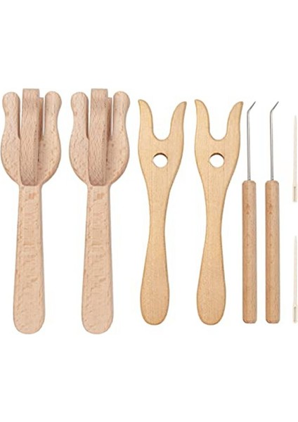 Taşınabilir Örgü Çatal ve İğne Kiti, Lucet Fork Tığ işi, 8pcs Ahşap Düğme Çatal Büyük Göz İğne Seti (Yurt Dışından)