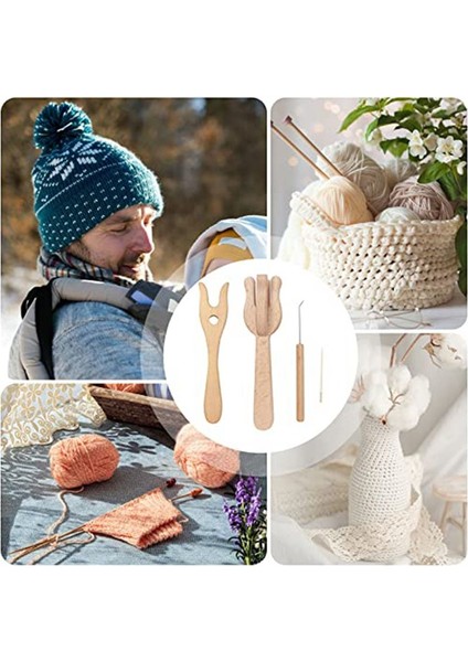 Taşınabilir Örgü Çatal ve İğne Kiti, Lucet Fork Tığ işi, 8pcs Ahşap Düğme Çatal Büyük Göz İğne Seti (Yurt Dışından)