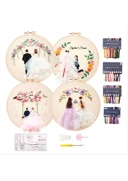 Yetişkinler Için 4 Pack Nakış Kitleri Yeni Başlayanlar Için Dıy Nakış Kitleri El Nakış Kiti Desenli (Düğün) (Yurt Dışından)