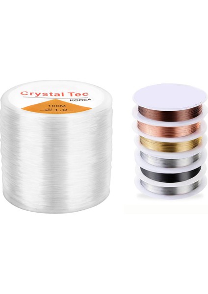 7 Pcs Takı Beading Tel 1 Pcs 1mm Açık Boncuk Kablosu Kristal Elastik Dize ve 6 Pcs 0 5mm Beading Teli (24 Gösterge) (Yurt Dışından)