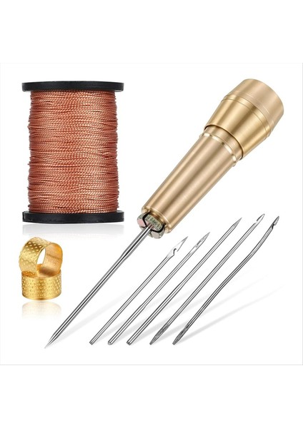 9 Adet Deri Dikiş Barı Kiti Deri Zanaat Iğne Kiti Ayakkabı Onarım Aracı Için 6 Iğne ile Bakır Saplı (Yurt Dışından)