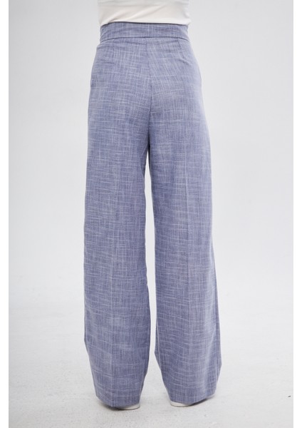 Mavi Yüksek Bel Pileli Cep Detaylı Cırtlı Kadın Kumaş Palazzo Pantolon fırsatları