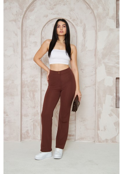 Likralı Kahverengi Kadın Palazzo Pantolon fiyatları
