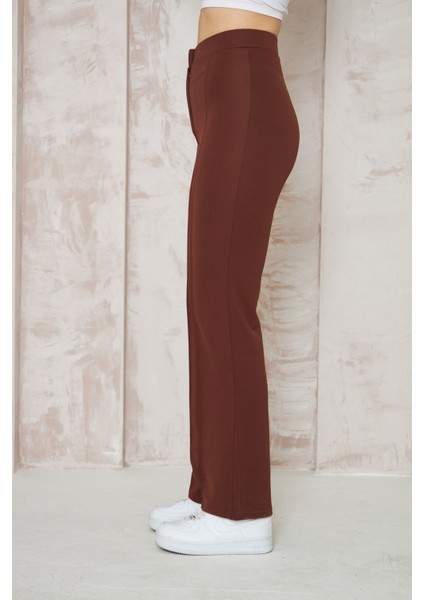 Likralı Kahverengi Kadın Palazzo Pantolon modelleri