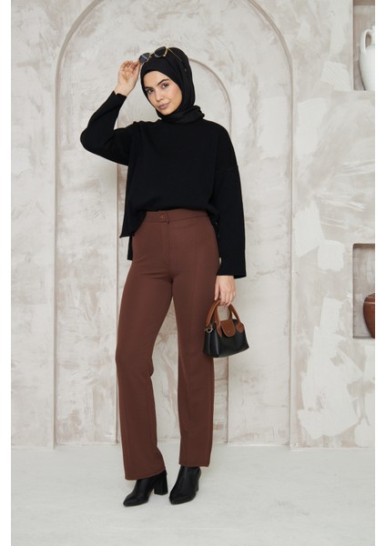 Likralı Önü Çimalı Kadın Palazzo Pantolon