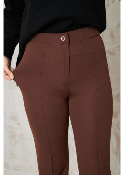 Likralı Önü Çimalı Kadın Palazzo Pantolon modelleri