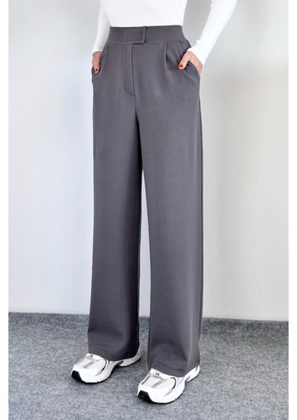 Kadın Likralı Cırt Kapama Gri Geniş Paçalı Rahat Palazzo Pantolon fiyatları