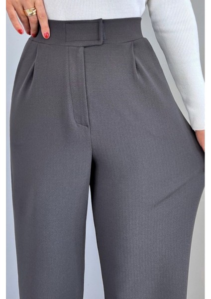 Kadın Likralı Cırt Kapama Gri Geniş Paçalı Rahat Palazzo Pantolon modelleri