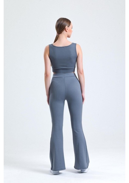 Antrasit Yüksek Bel Fitilli Ispanyol Paça Interlok Örme Kadın Tayt fırsatları