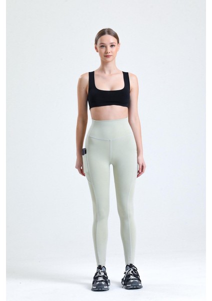 Taş Yüksek Bel Sıkılaştırıcı Toparlayıcı Push-up Çift Cepli Bilek Hizasında Spor Tayt