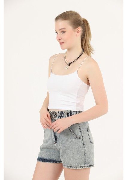 Beyaz Ip Askılı Pamuklu Crop Büstiyer Atlet
