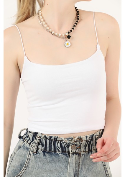 Beyaz Ip Askılı Pamuklu Crop Büstiyer Atlet modelleri