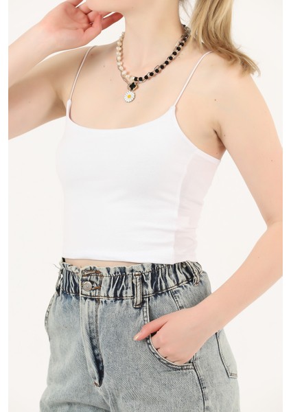 Beyaz Ip Askılı Pamuklu Crop Büstiyer Atlet fırsatları